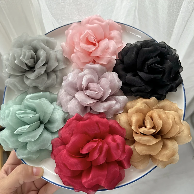 Parches de flores rosas de tela hechos a mano, apliques de flores de satén 3D para vestido de mujer, ropa, zapatos, bolsa, accesorios DIY, 1/2/5 Uds.