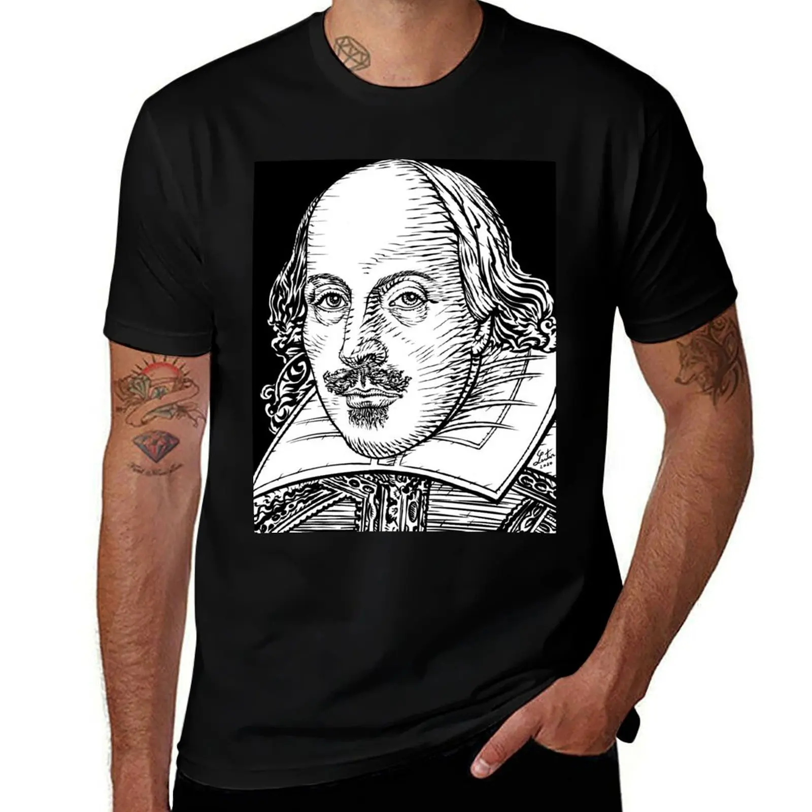 

WILLIAM SHAKESPEARE ink portrait T-Shirt t shirts for man pack cotton t shirt custom print T-Shirt