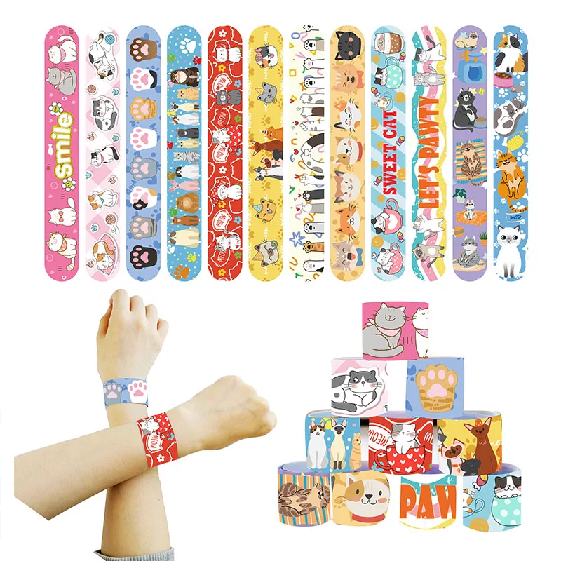 12pcs Pet Cat Slap Bracelets Gifts Cartoon Pet Animals Party Decoration Happy Kids Girls Happy Cat Theme Birthday Party Favors