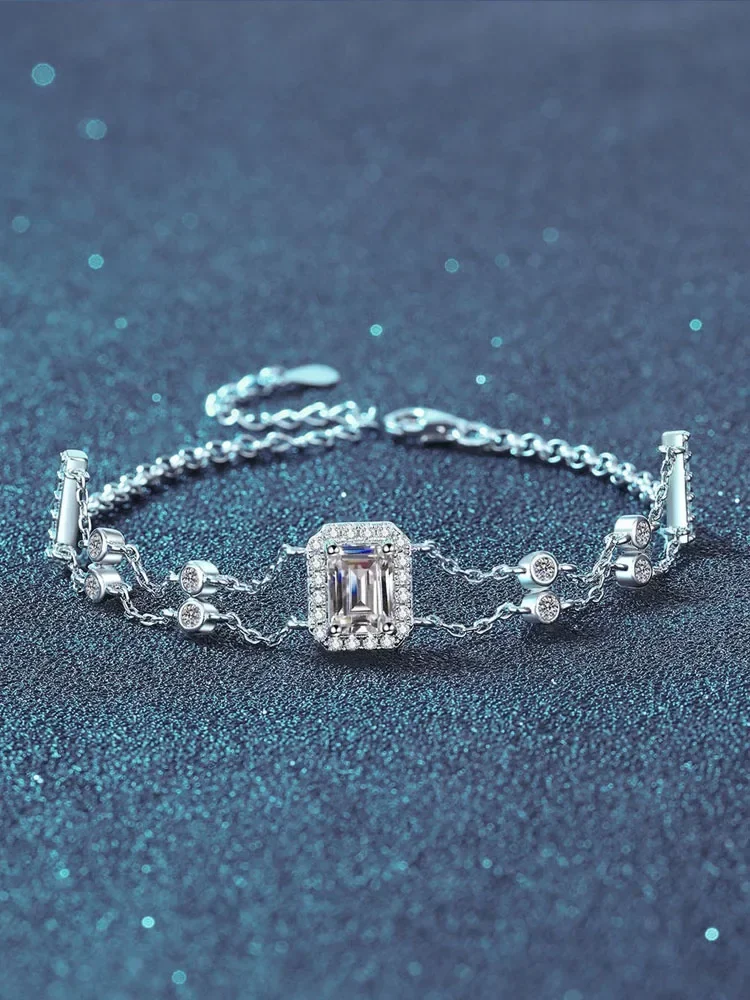 

Fashion Moissanite Charm Bracelet High Quality S925 Silver Emerald Cut Moissanite Bracelet Rectangular Luxury Jewelry Gift With
