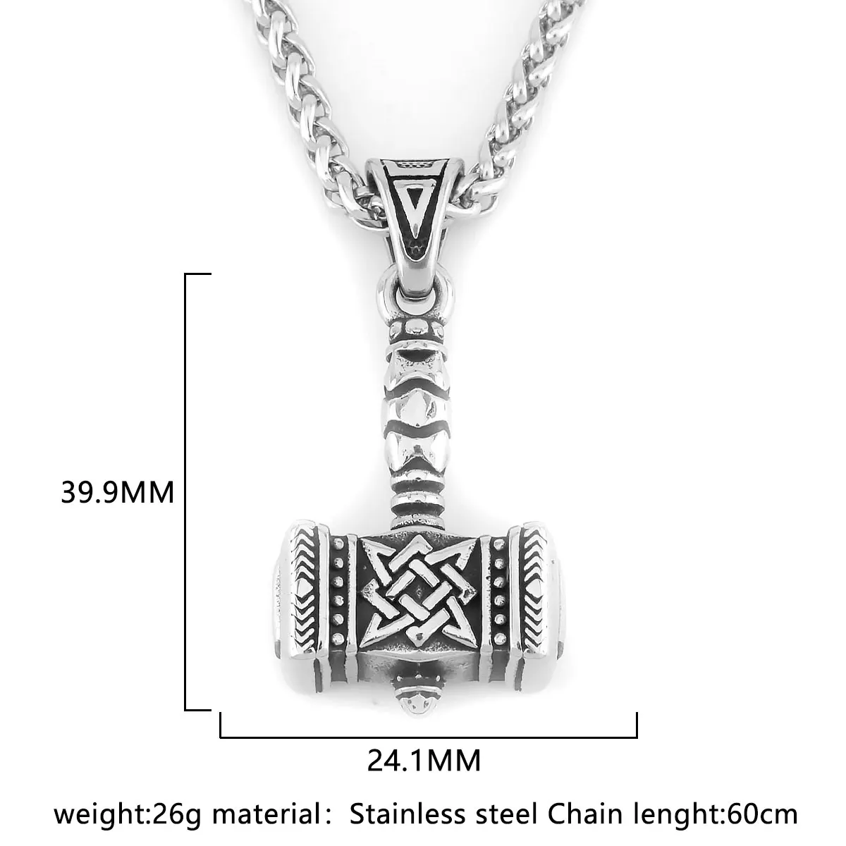 Fashion Creative Thor\'s Hammer Stainless Steel Viking Necklace Men\'s Nordic Retro Norwegian Amulet Pendant Jewelry Accessories