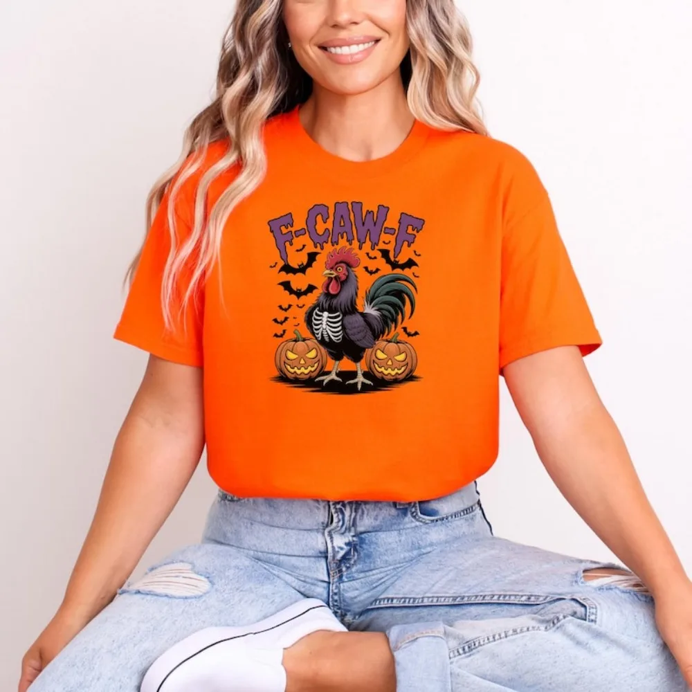 

F-Caw-F Rooster T-Shirt Funny Skeleton Chicken Tee Spooky Halloween Tops Halloween Festival Costumes Men Women Unisex Tshirt