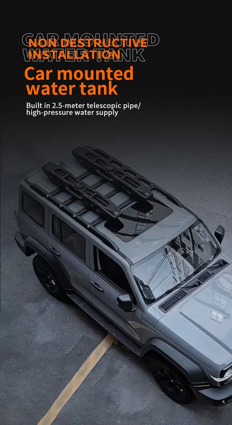 Portable Roof Water Tank, 26L 7Gal 85 PSI Pressurized Shower with Retractable Hose for Outdoor Car 4x4 and Campervan, 160x30cm