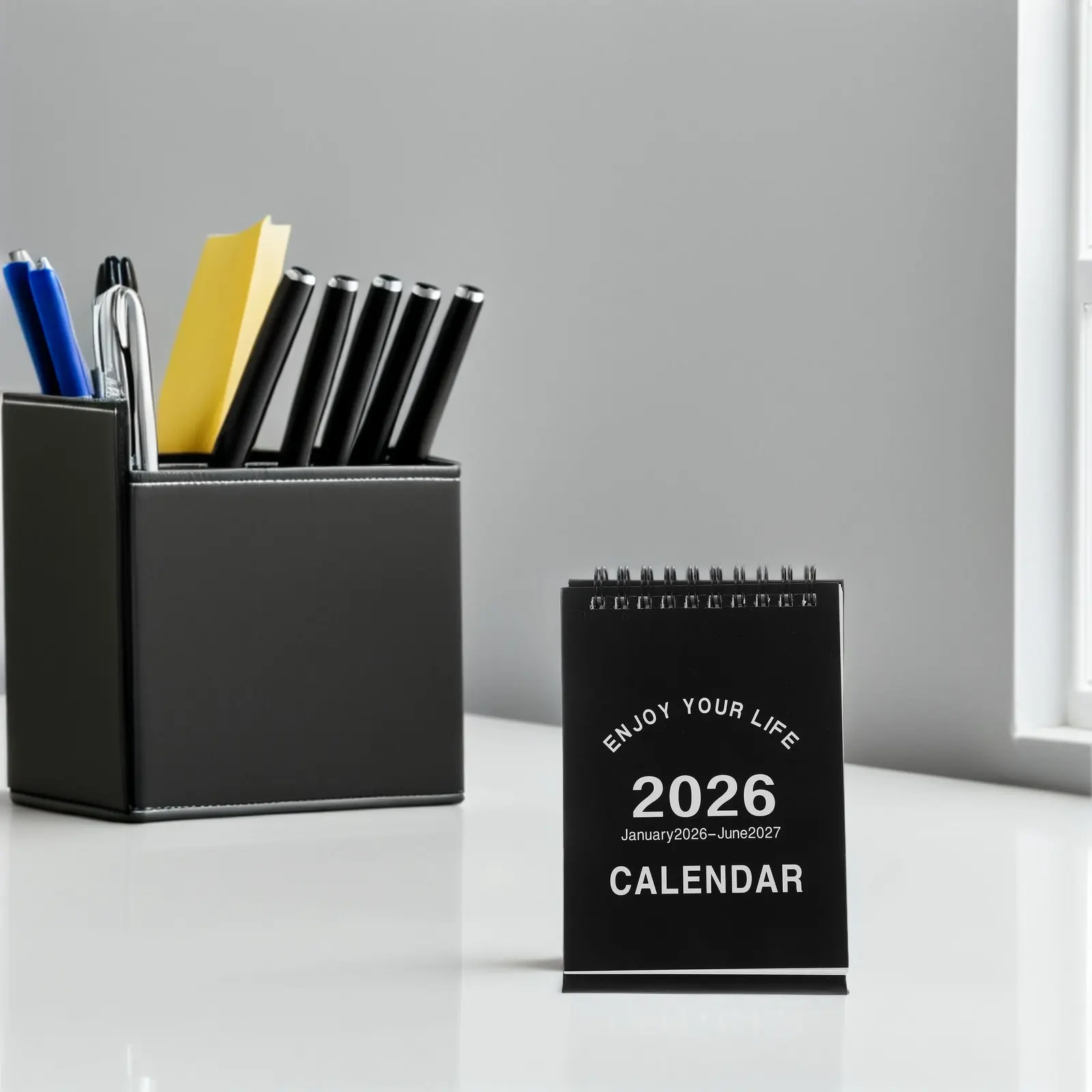 Mini Desk Calendar 2026 Compact Black Standing Flip Monthly Planner for Office Home School Organization Daily Use Lunar Calendar