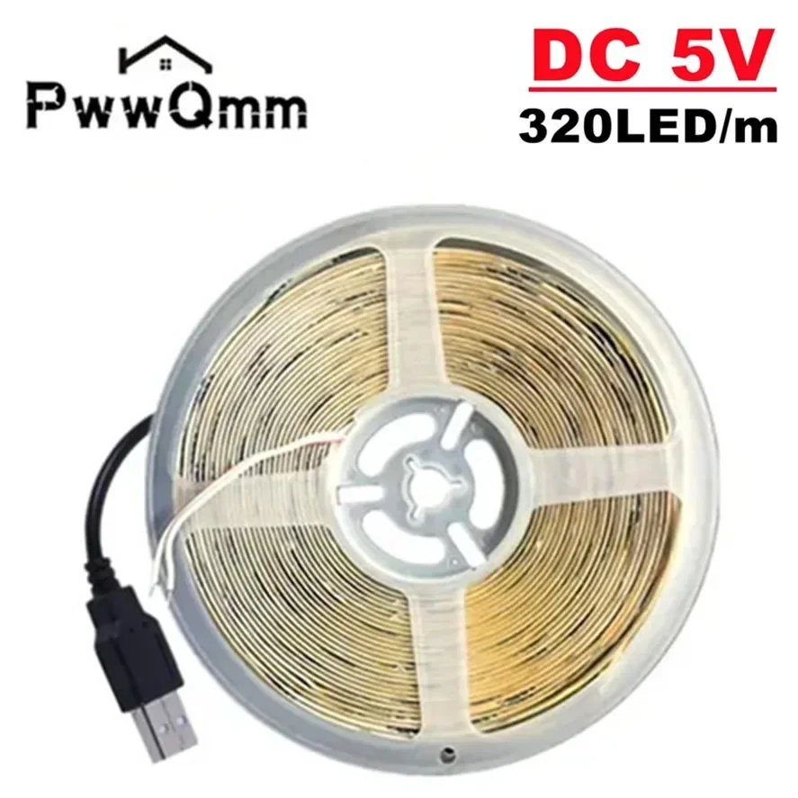 1- 5m DC 5V USB LED COB Strip White Warm White LED Strip Light TV Background Lighting Tape Home Decor Lamp LED Light Strip