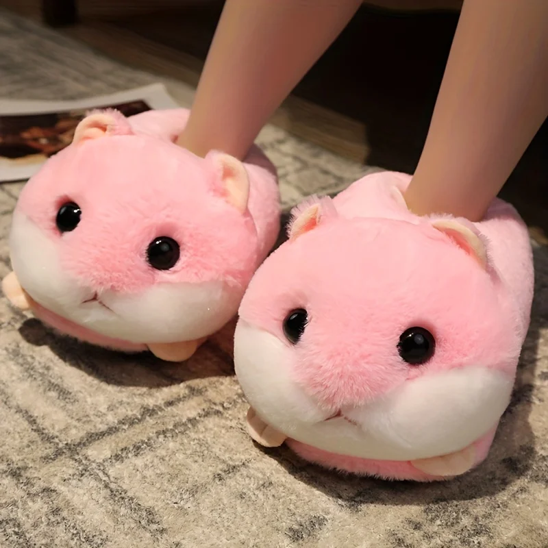 Kawaii Hamster Soft Comfort Plush Slippers, Animal Shoes for Indoor Wear, Warm Soft Sole Flat Home Shoes