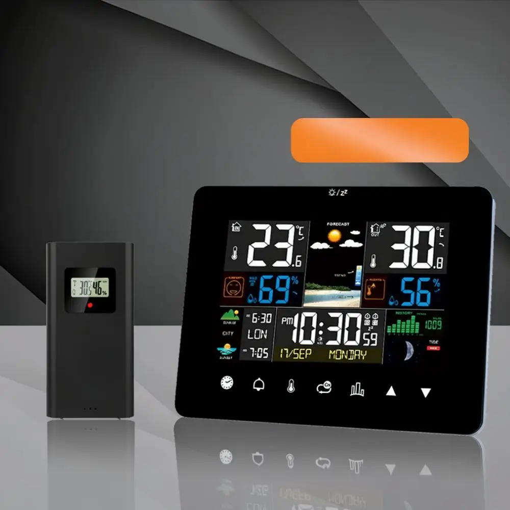 Wireless Weather Clock Touch Display Alarm Calendar Temperature Humidity Gauge Digital Home Decor Time Management Device