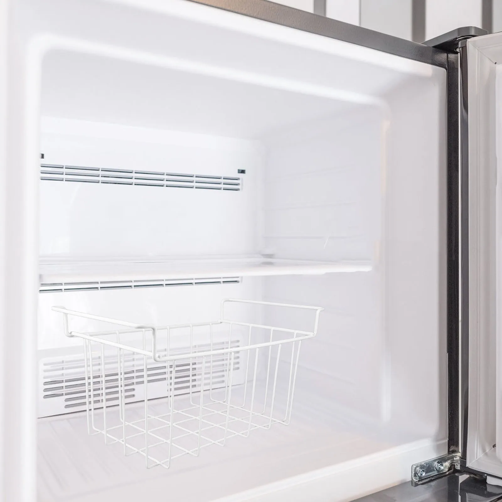 

Refrigerated Storage Basket Chest Freezer Kitchen Hanging White Shelf Compact Wire Mesh Breathable Layered Design Universal Fits