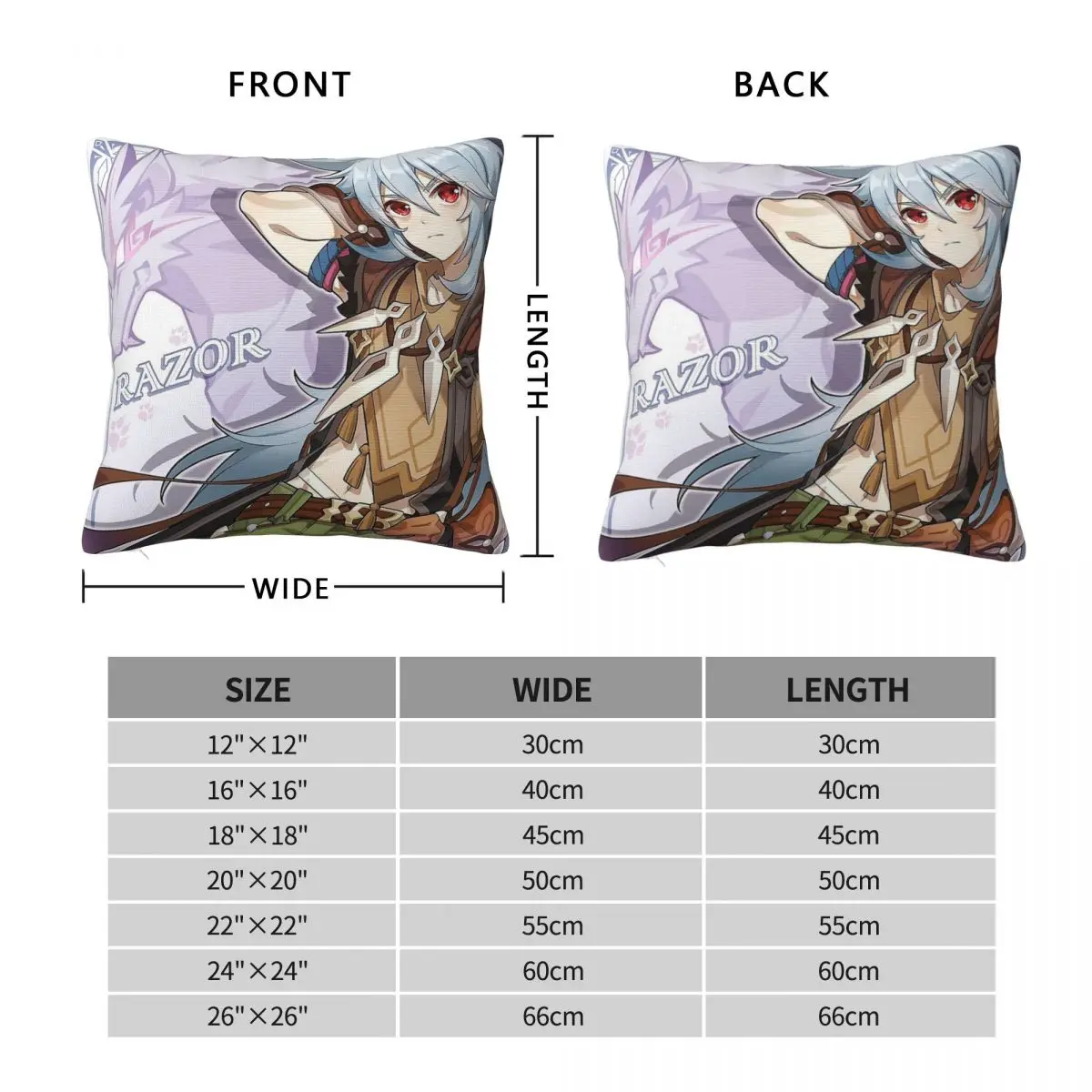 Genshin Impact Razor Birthday Square Pillowcase Polyester Linen Velvet Pattern Zip Decor Pillow Case Car Cushion Case 18