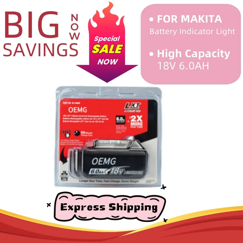 

FOR Makita 18V 6.0Ah Battery:LXT System Compatible 18V 6.0Ah works with FOR Makita LXT tools.Fast-charging,suits industrial