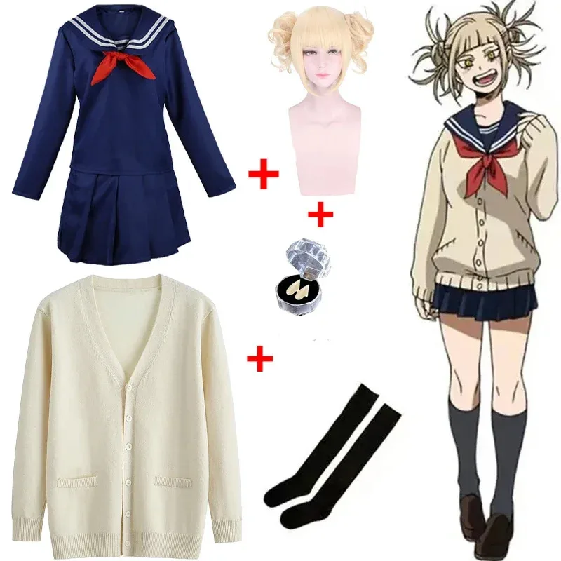 Disfraz de Anime My Hero Academia Himiko Toga, uniforme JK, faldas, suéter, abrigo, ropa de Navidad para Halloween, mujeres y niñas v;6, a'