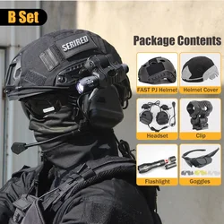 Tactical Headset Helmet NVG Model Set with Helmet Cover Flashlight Goggles Enhanced Protection Airsoft Fast Helmet for Hunting