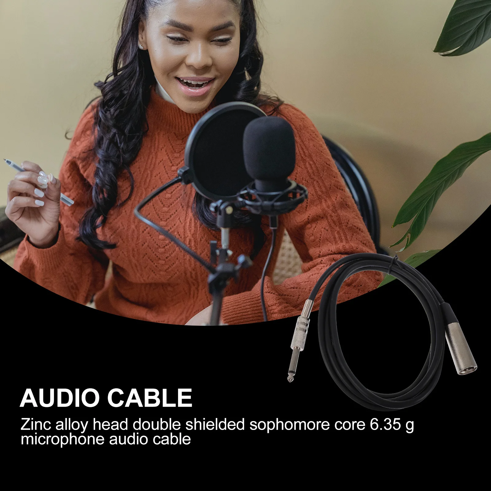 

1Pcs Audio Signal Cable Noise Shielded Zinc Alloy Stereo Cord Durable Professional Cable for Guitar Player Laptop Black