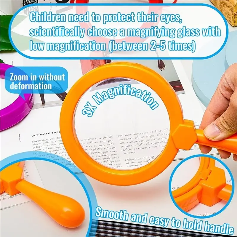 ABAE-6 Pack Kids Science Learning Kids Magnifying Glass With Stand Easy Jumbo Magnifiers For Reading Book/Map Insect