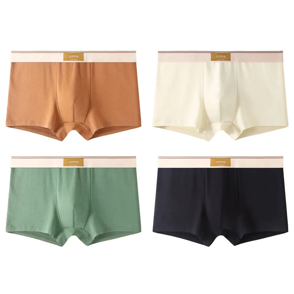 4Pcs Men Cotton Underpants Soft Solid Underwear Stretch Seamless Soft Boxers Lounge Panties Breathable Lingerie Sleepwear Trunks