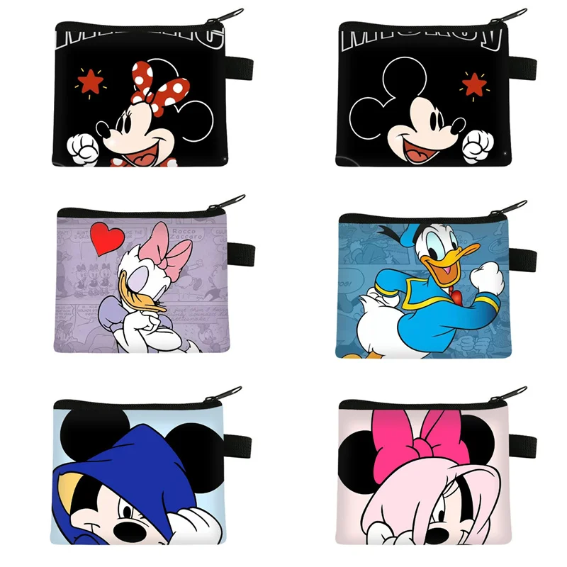 Disney Mickey Minnie Mouse Coin Purse Cartoon Print Donald Duck Daisy Mini Wallet Boys Girls Storage Coin Bags Birthday Gifts