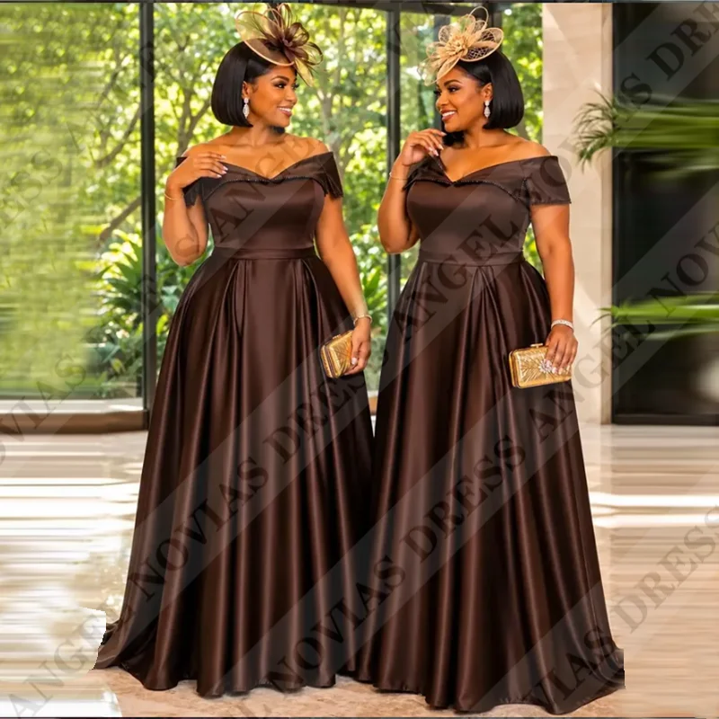Customized Long Plus Size Brown Bridesmaid Dresses with Beads Wedding Party Dresses vestido madrinhas casamento