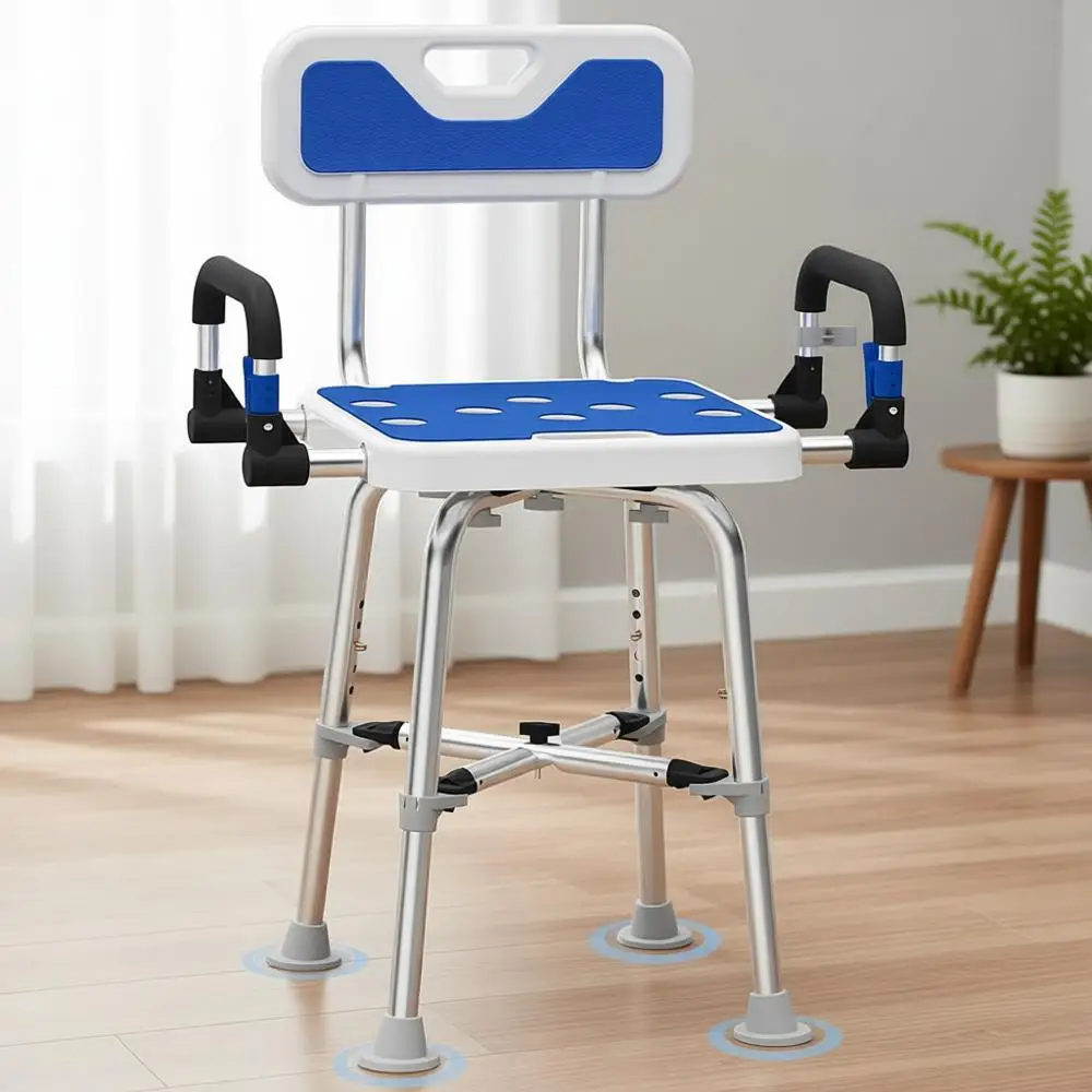 

Heavy-Duty Shower Chair for Elderly and Disabled Adults, Supports Up to 500 lbs, with Adjustable Arms and Backrest for Safe Bath