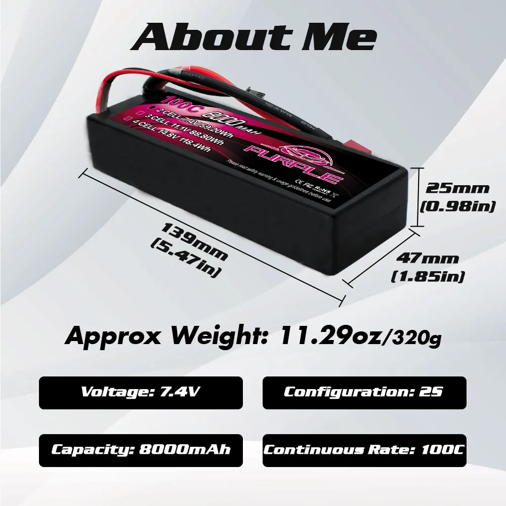 CNHL 2S 3S 4S Lipo Battery 8000mAh 7.4V 11.1V 14.8V 100C Hardcase with EC5 T Plug for RC Car Boat Vehicle Truck Tank Buggy