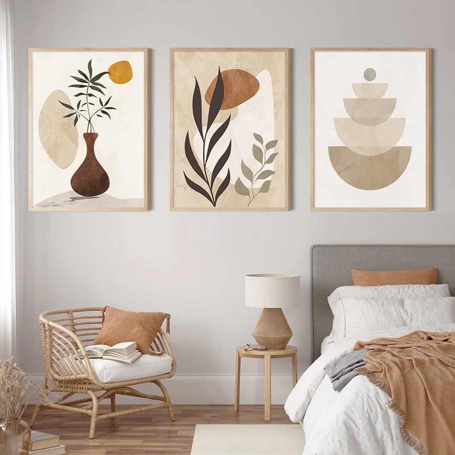 Abstract Geometric Leaves Mid Century Posters Minimalist Print Canvas Painting Wall Art for Living Room Modern Home Decor