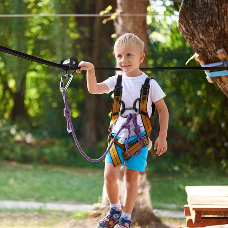 بكرة AZ-Slackline مع حلقة تسلق للأطفال في الفناء الخلفي Zipline لوازم تدريب Slackline للياقة البدنية والحديقة والحديقة