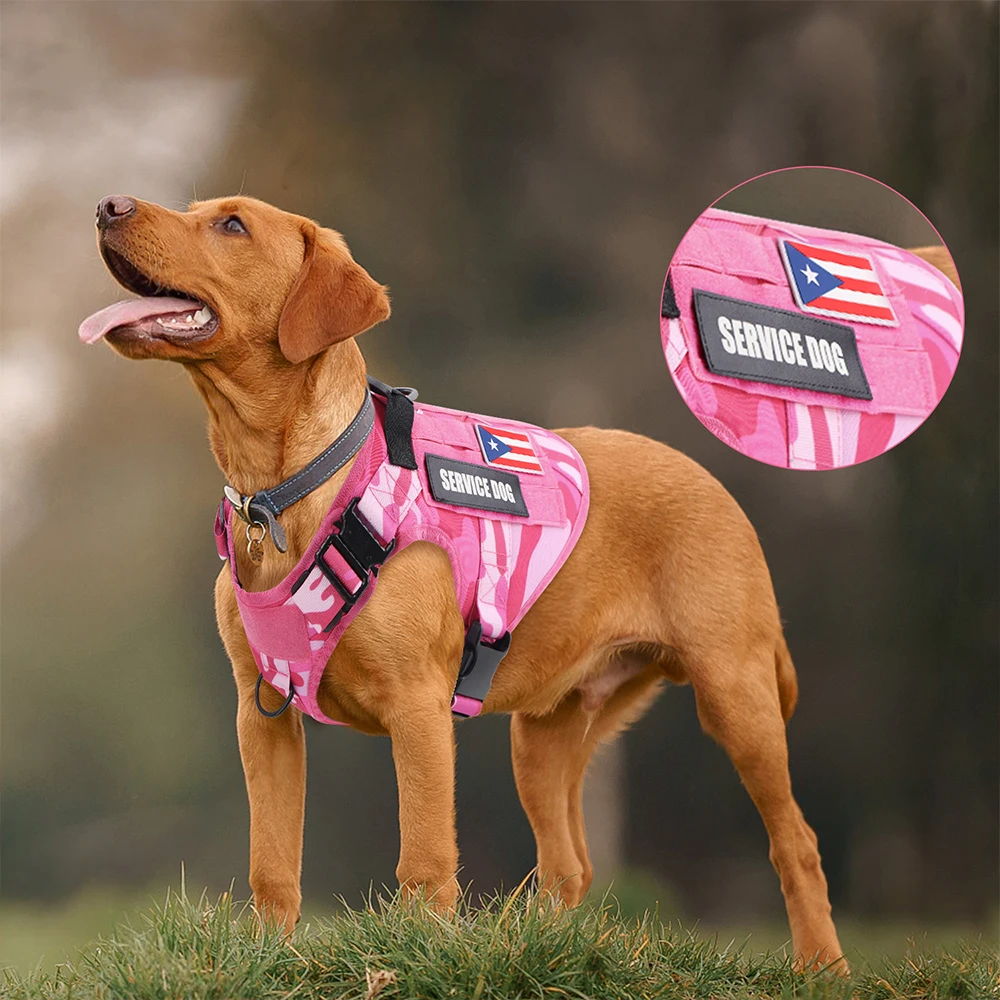 Pink Tactical Dog Harness with Handle Adjustable Military Service Pet Training Vest German Shepherd K9 Malinois For Large Dogs