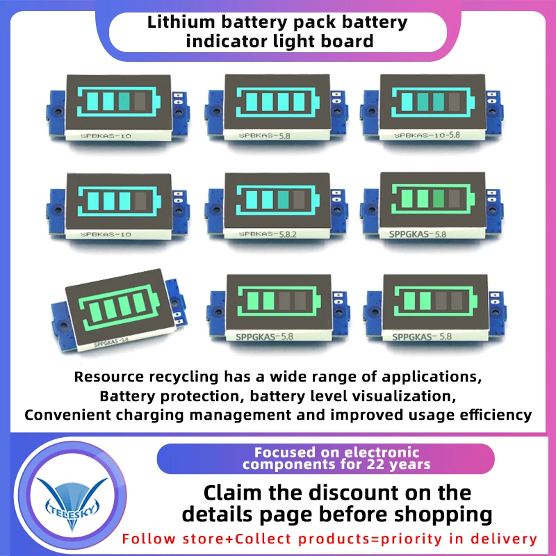 5 szt. Moduł testera poziomu miernika pojemności akumulatora litowego do akumulatora Li-po/Li-Ion z niebieskim lub zielonym wyświetlacz