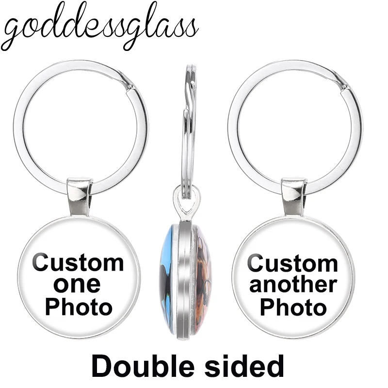 Personalized Double-sided Custom Black/Golden/Bronze/Silver plated Keychain 25mm/30mm Photo Family LOGO Baby Pet designed Gift