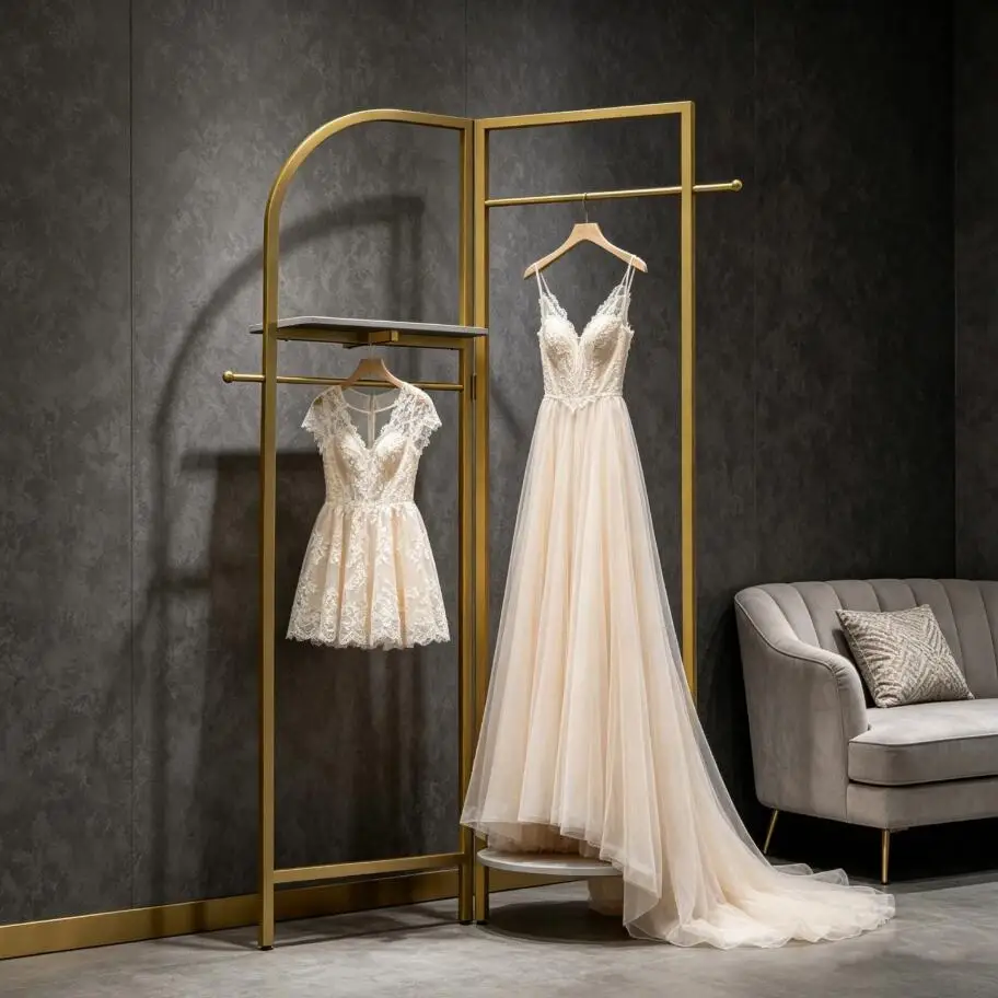 Gold Metal Freestanding Coat Rack with Shelf And Hanging Rod for Entryway Corner Stand Clothes Organizer