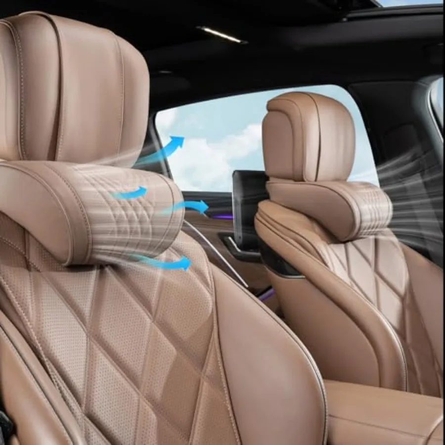 

Car Neck Pillow for Driving Memory Foam Headrest Nappa Leather Head Rest for Most Cars SUV Home Office Traveling