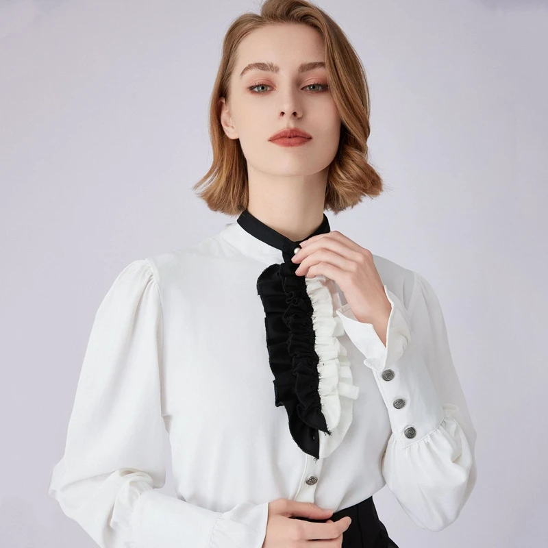 Black White Ruffled Collar Decorative Neckwear Detachable False Collar Women Shirt Necktie Cosplay Party Neck Accessories view 6