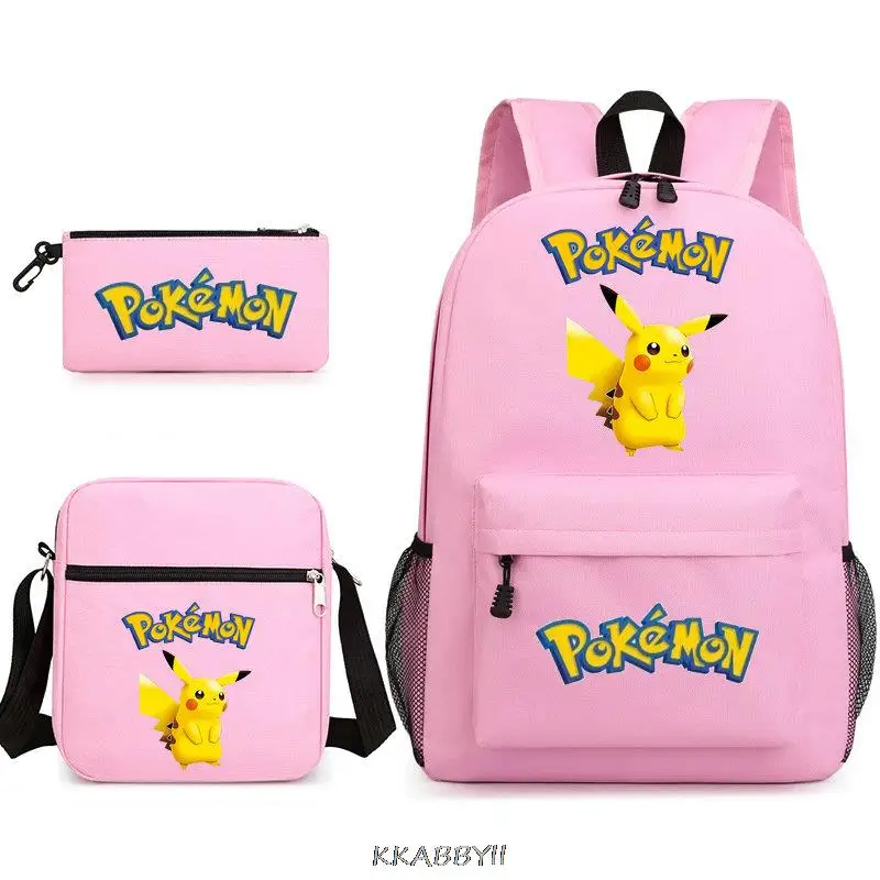 Pokemon Go Backpack 3pcs Cartoon Pikachu Casual Backpack For Teenagers Women Men Large Capacity Laptop Schoolbags