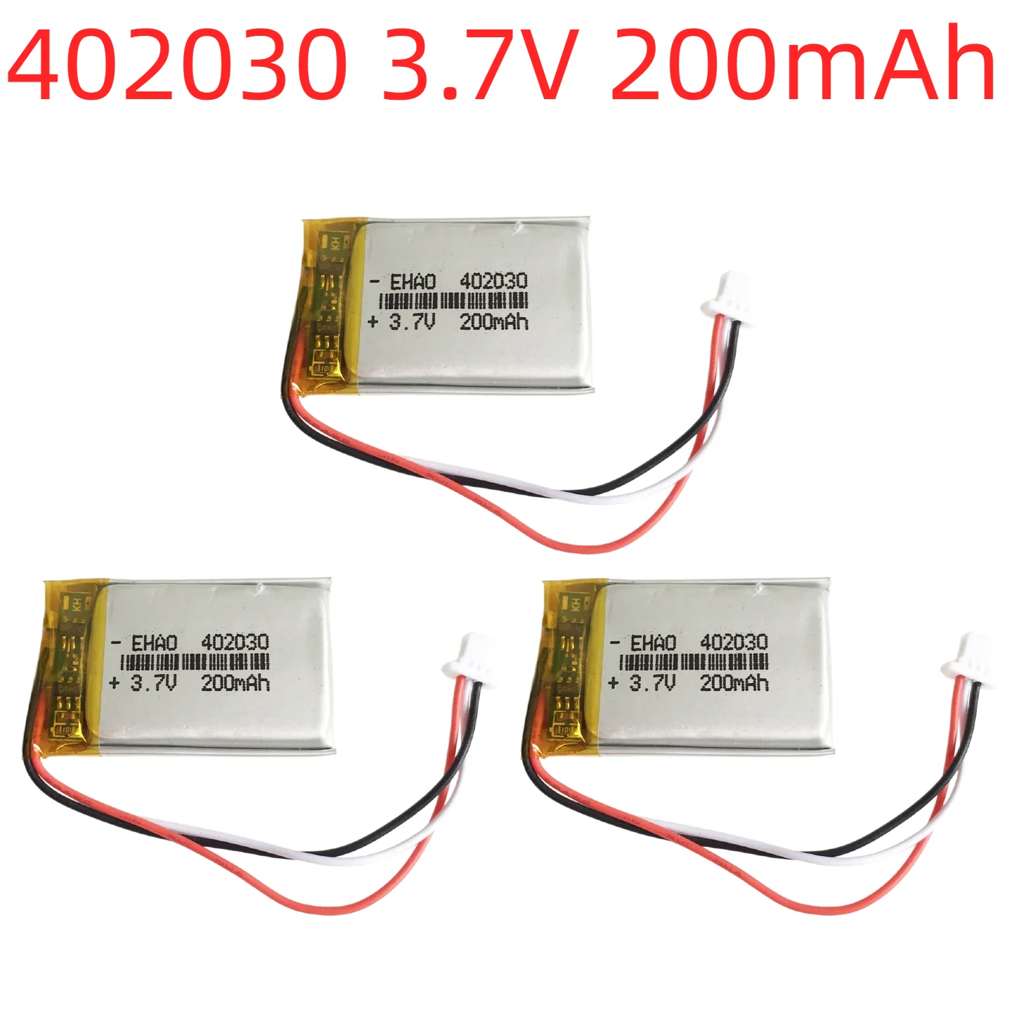 

402030 3.7V 200mAh Lipo Battery JST 1.0mm 3-Pin Connector for Bluetooth Headset Smartwatch GPS Rechargeable Polymer Cell