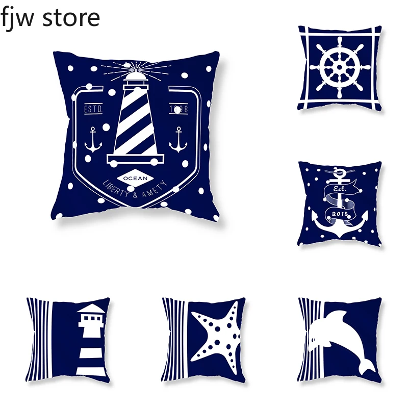 

Nordic Dark Blue Nautical Series Pillowcases Mediterranean Pillowcases Sofa Decorative Cushion Covers Home Decoration Ornaments