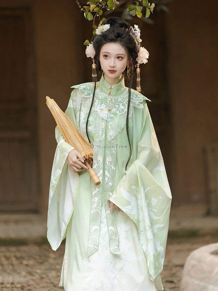 

2024 chinese ming dynasty hanfu women new improved cloud shoulder long coat pleated skirt set fairy ancient hanfu clothing b76