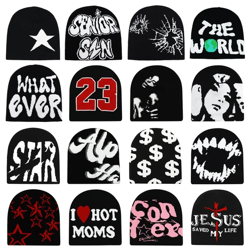 Gorro de punto negro para hombre y mujer, gorros cálidos para invierno y otoño, gorro de esquí a la moda para exteriores, gorro a prueba de viento, Gorras de calle Unisex de hip hop