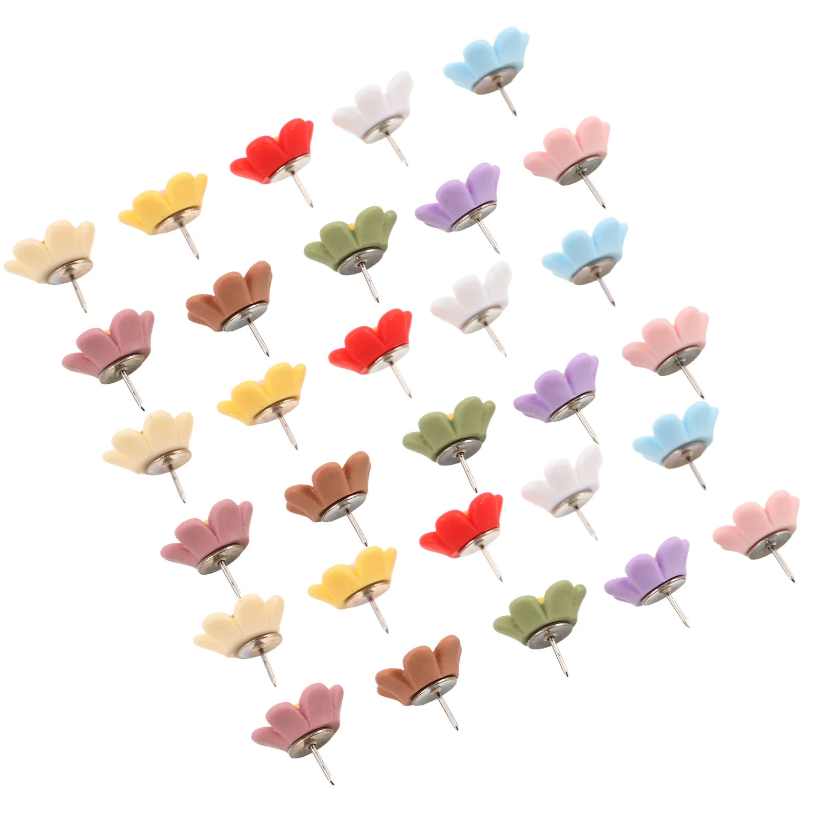 

30 Pcs Flower Thumbtacks Photo Wall Pins Cute Office Desk Accessories Aesthetic Pushpins Resin Six Petal Shape