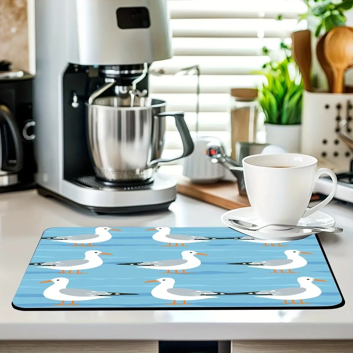 Kitchen Drainage Mat Geometric Abstract Block Cushion Super Absorbent Espresso Coffee Bar Pad Countertop Protection Rug