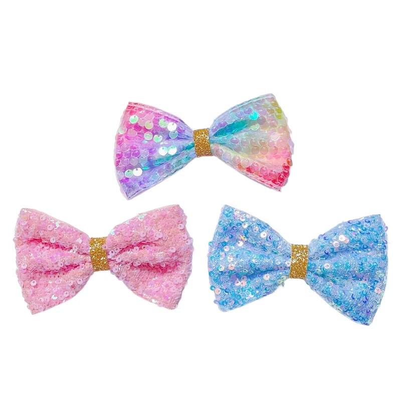 15pcs Glitter Gradient Color Bow Hairpins Pastel Sequin Bowknot Barrettes Fashion Headwear Boutique Hair Accessories for Girls