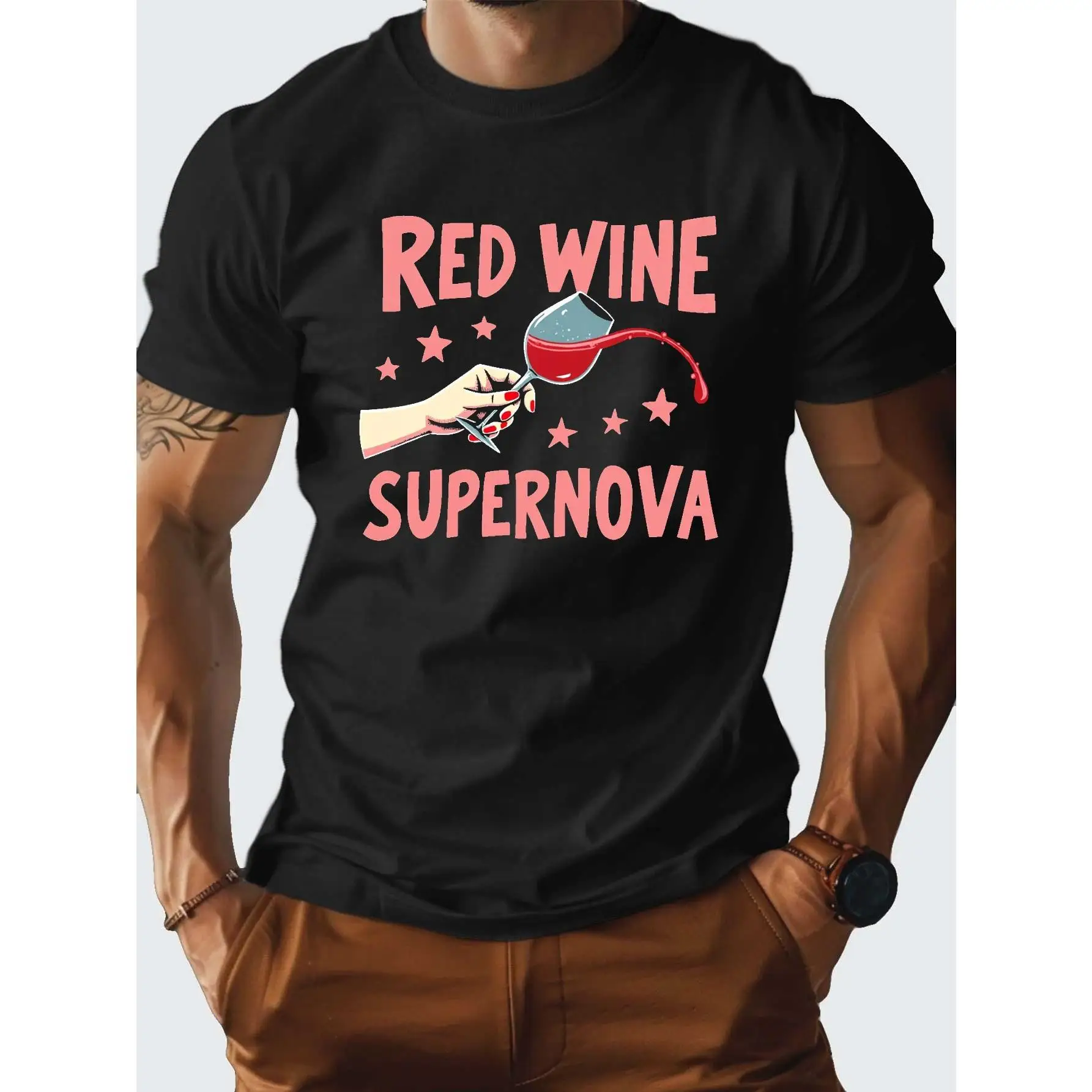 

Funny "Red Wine Supernova" T-Shirt, Sarcastic Quote Graphic Tee, Men's Humorous Drinking Top, Bar Party Gift