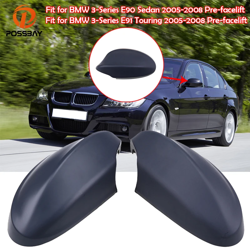 1 Pair Car Side Mirror Cover Matte Black Shells Trim Frame Caps Fit for BMW 3-Series E90 E91 2005-2008 51167135097 51167135098