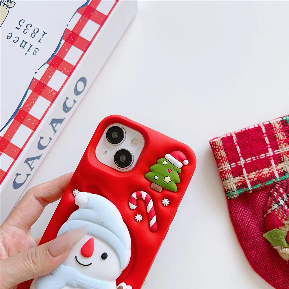 Casing ponsel boneka salju 3D, pelindung telepon genggam untuk iphone 16 15 14 13 untuk iphone 16promax cangkang Anime kreatif Kartun Natal berdiri