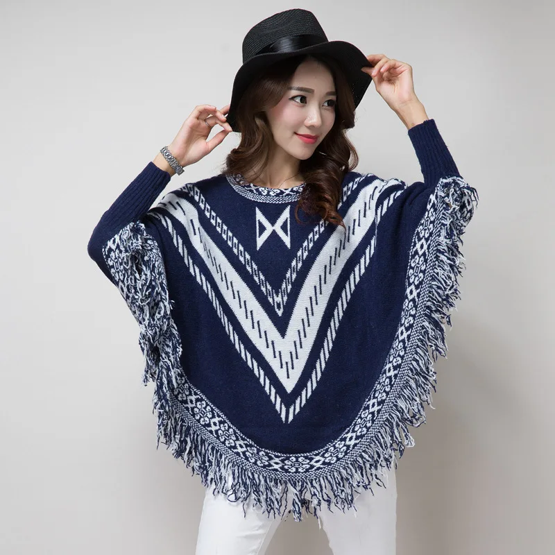 خريف شتاء جديد الكورية البلوز عباءة سترة المرأة شال شرابة عباءة دافئة يندبروف المعطف سيدة الرؤوس الحياكة عباءات بيضاء #3