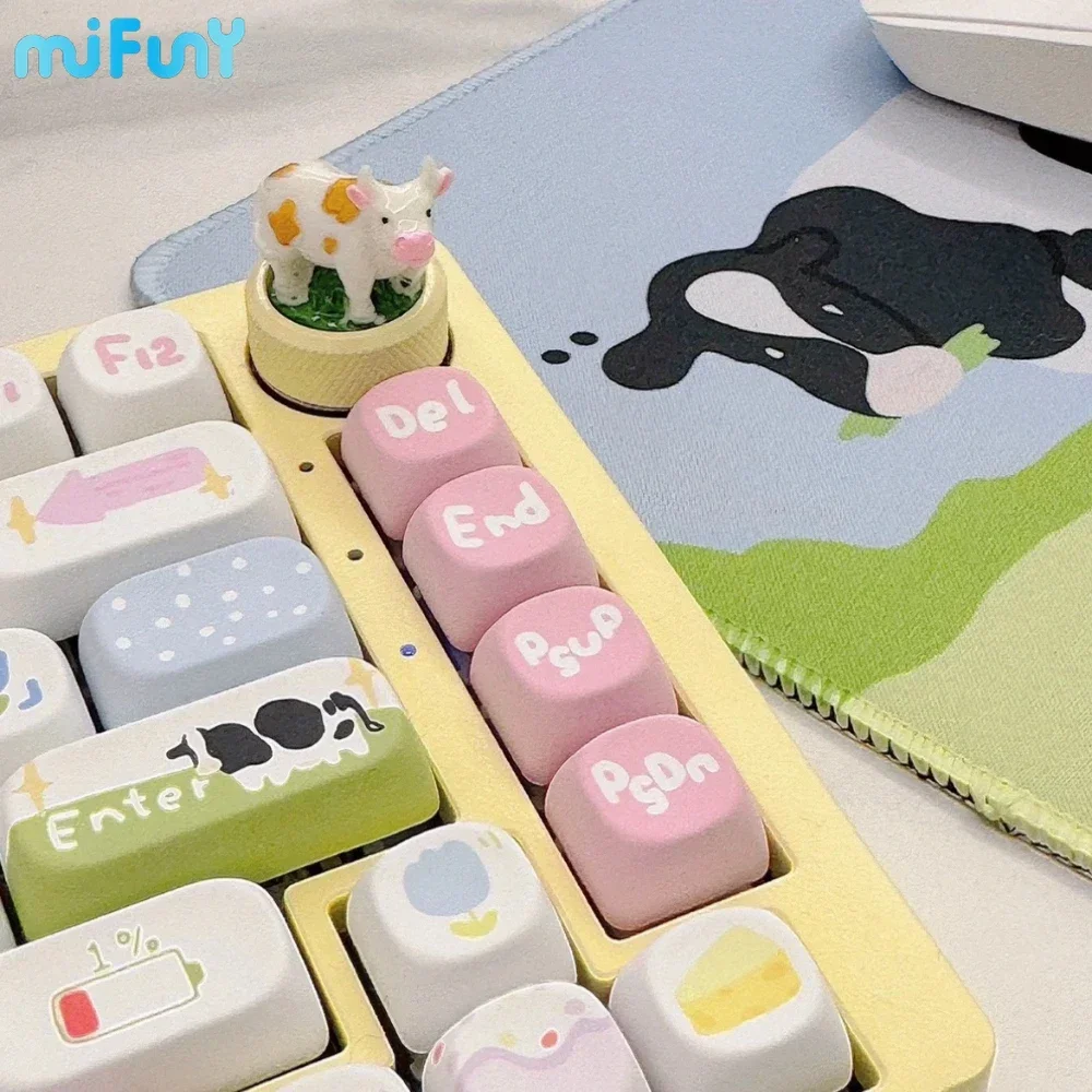 Imagem -06 - Niuniu Yeye Keycap Personalizado Bonito Vaca Anime Keycaps Moa Soa Pbt Conjunto Completo Kawaii Chave Boné Ergonômico para Teclados Mecânicos