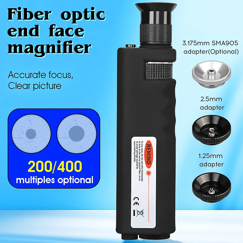 Handheld Fiber Optic Inspection Microscope Fiber End Face Magnifier LED Illumination for SC FC ST LC Connector FTTH Tool