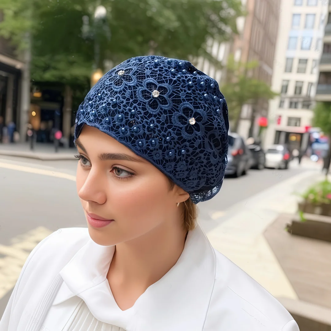 

Кружевная шапка-тюрбан с вышивкой для женщин, мусульманская женская накидка на голову, женская повязка на голову, хиджаб, объемная шапка