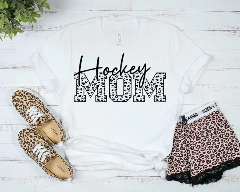 

Hockey Shirt Cut File Leopard Cheetah Print Hockey Mama Short Sleeve Top Tees O Neck Fashion Streetwear