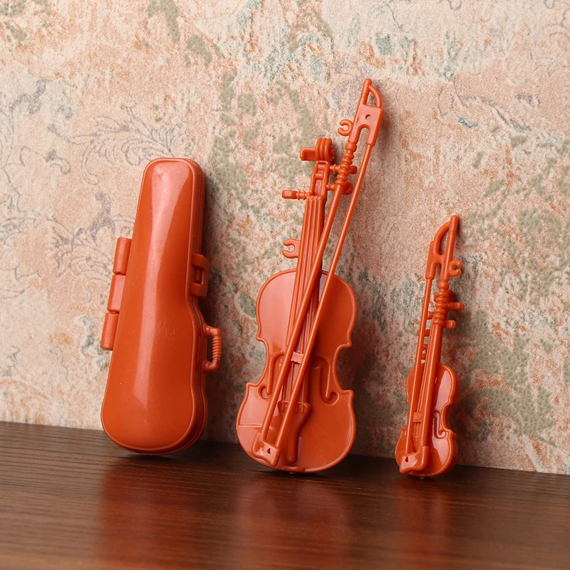 [JN]Dollhouse Vintage Miniature Violin Set Dollhouse Instrument Decoration Micro Scene Photo Props Kid Pretend Play