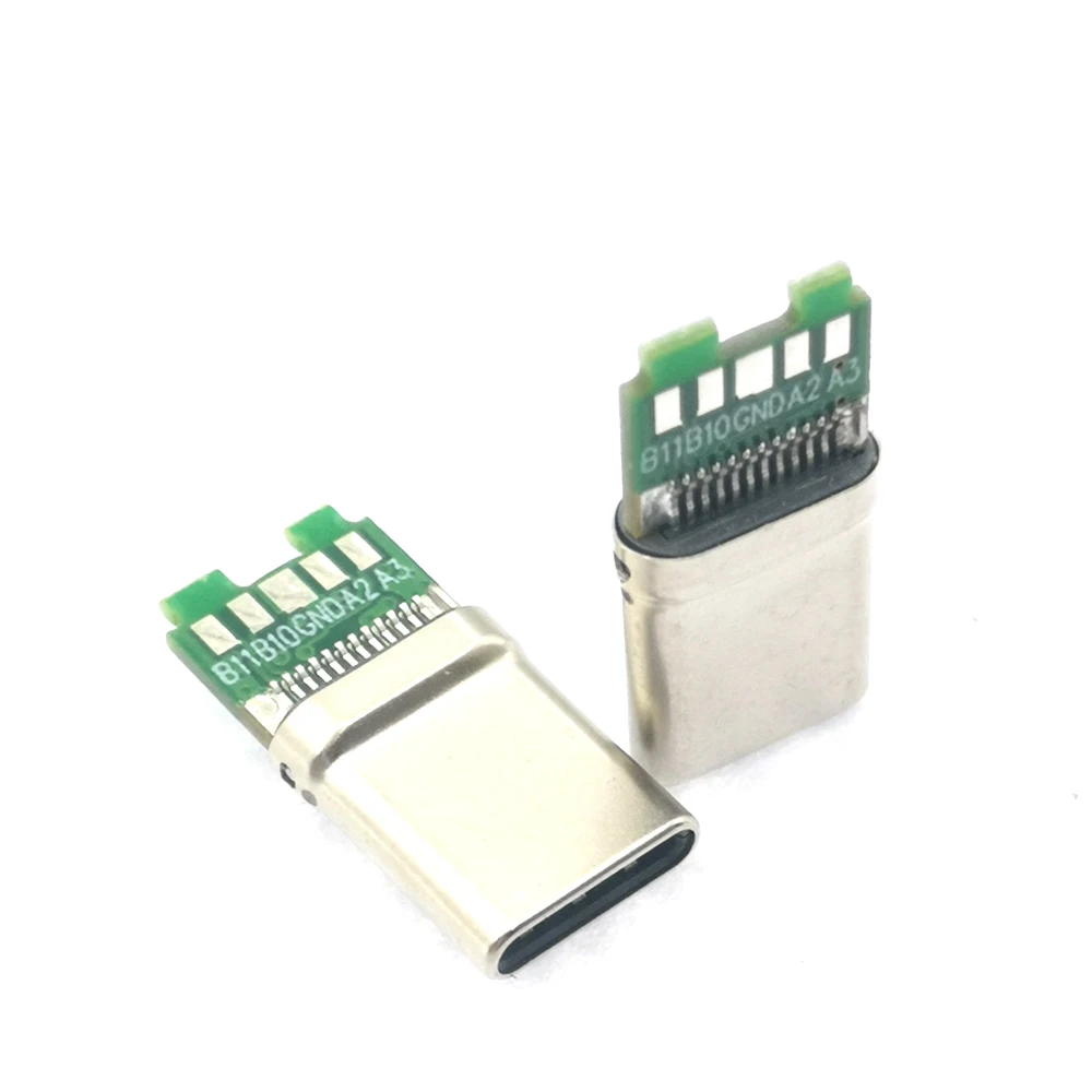 USB 3.0 Tipo C PD Conector de carregamento rápido com placa, soquete masculino, receptáculo através de furos, 8 pinos, suporte PCB Board