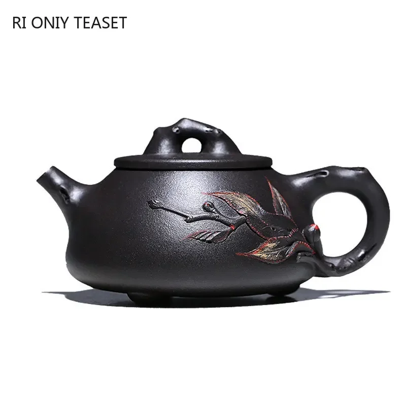 

280ml Chinese Yixing High-end Purple Clay Teapots Handmade Stone Scoop Tea Pot Raw Ore Black Mud Kettle Zisha Tea Set Collection